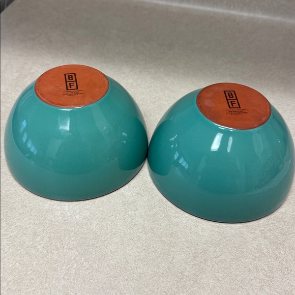Teal Ceramic Bowls with Brown Rim B/F made in Portugal plsncha - Picture 4 of 4